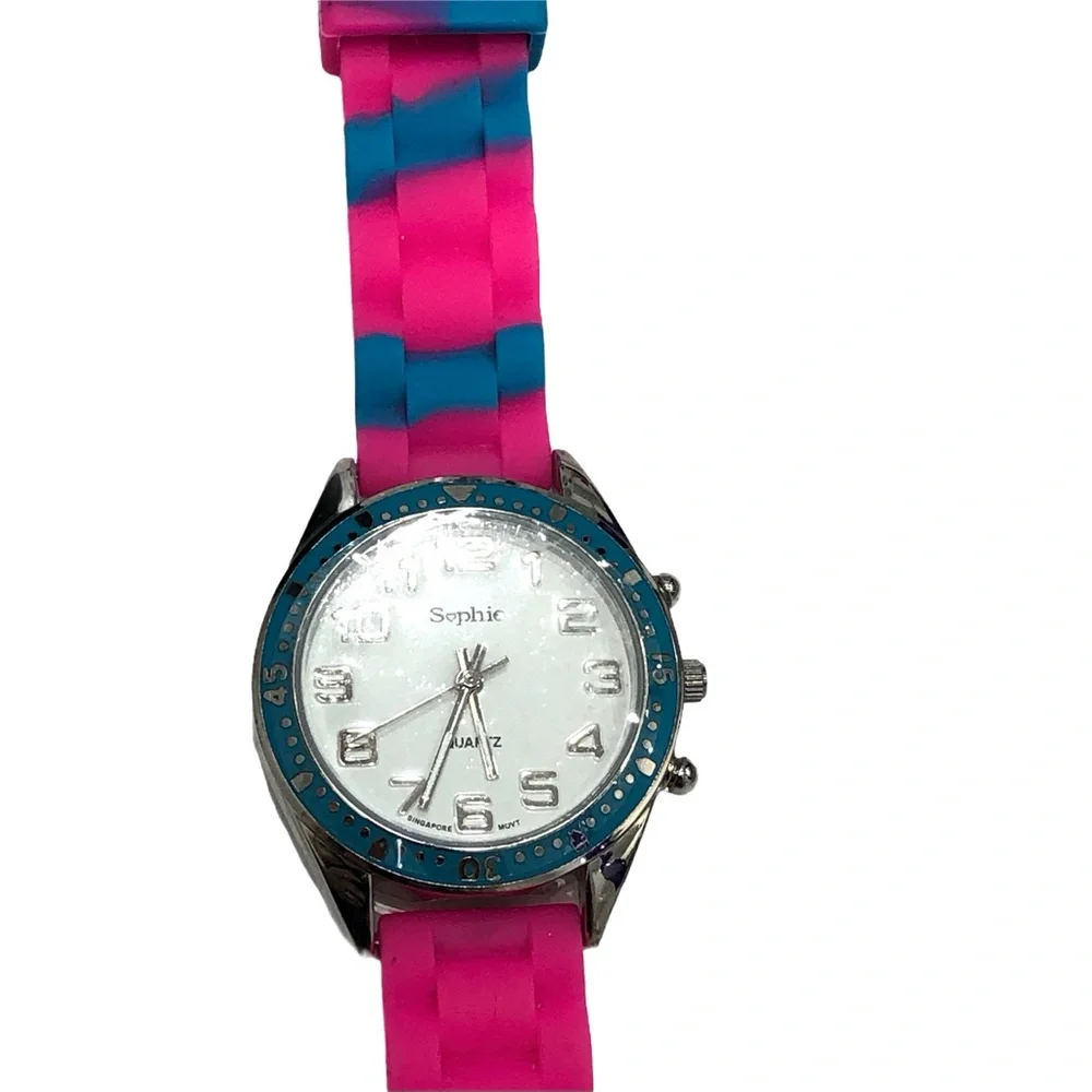 SOPHIE HOT PINK & BLUE SILICONE/RUBBER WATCH - UNUSED NWOT